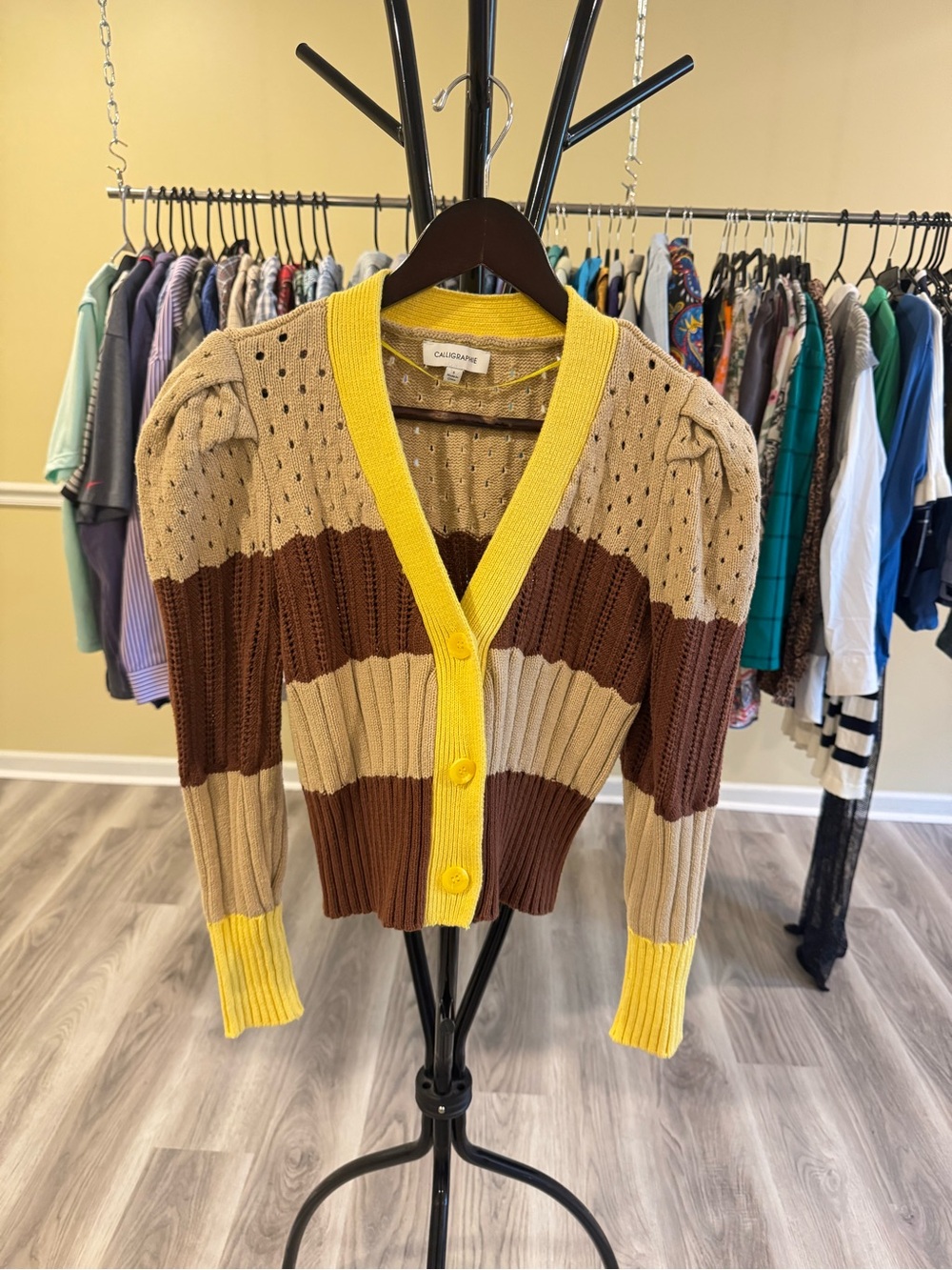 CALLIGRAPHIE Colorblock Ribbed Knit Cardigan Sweater